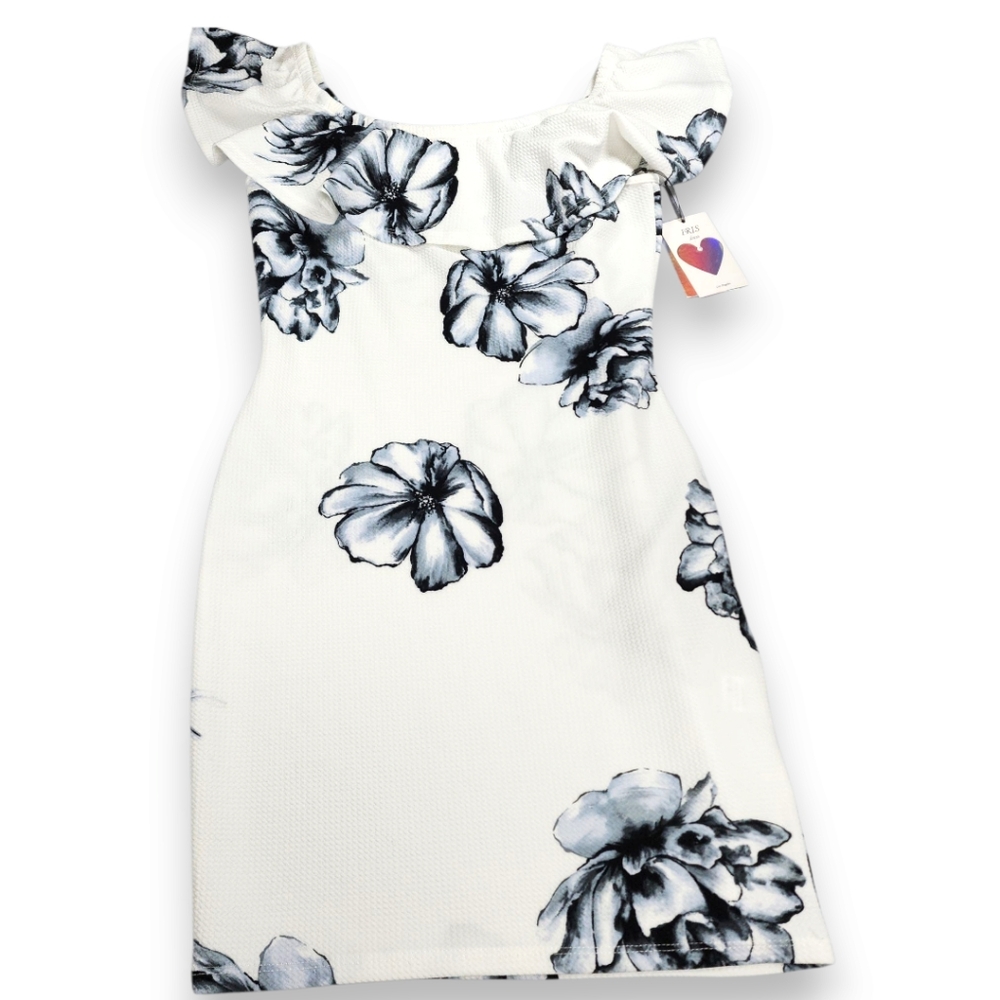Iris White Gray Floral Stretch Comfy Dress NWT Juniors Large/Womens Size Small - Picture 2 of 11
